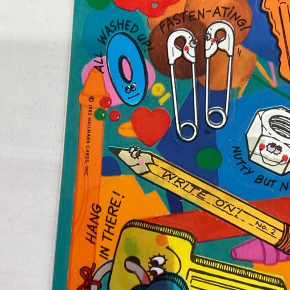 Vintage Stickers Hallmark Sticker Sheet Pocket Coins Watch Keys Hardware Puns 83 - Picture 2 of 3